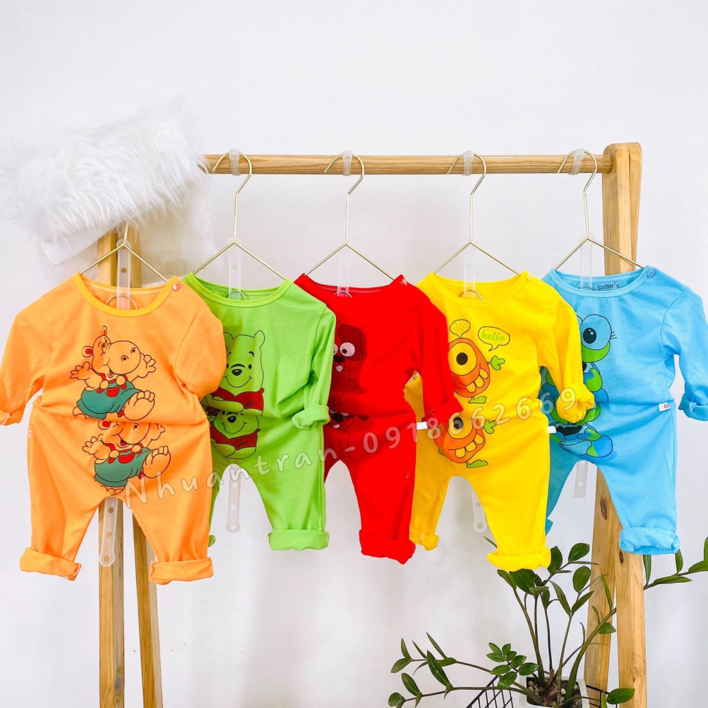 Bộ dài tay bé trai bé gái hàng cotton 2c size 3-14kg