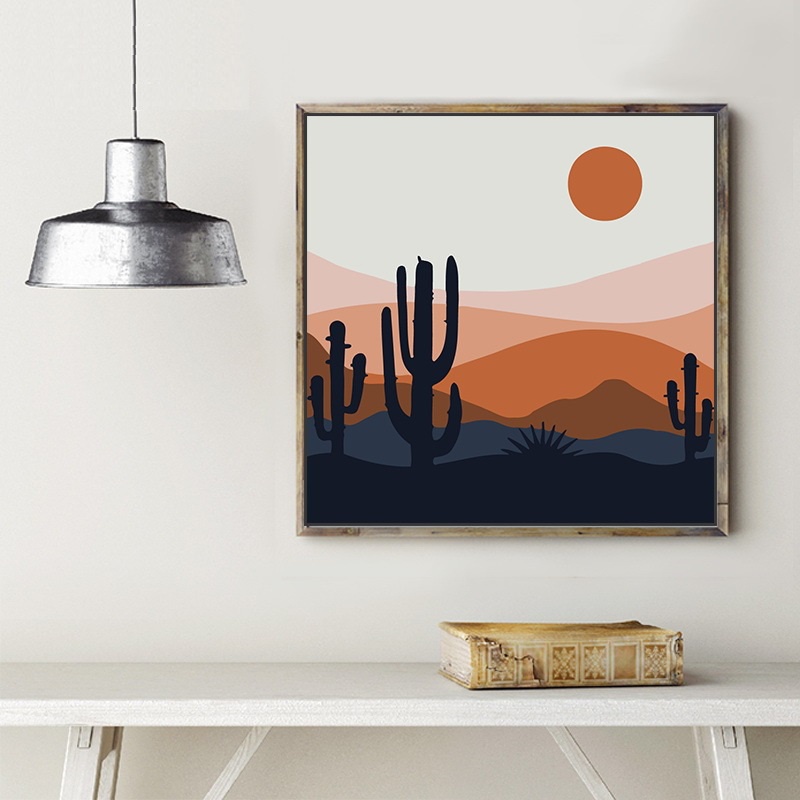 Tranh số hóa - Tranh tô màu kèm khung kích thước 20x20cm tranh Phong Cảnh Trăng, Trời, Hoàng Hôn, Sa Mạc,...