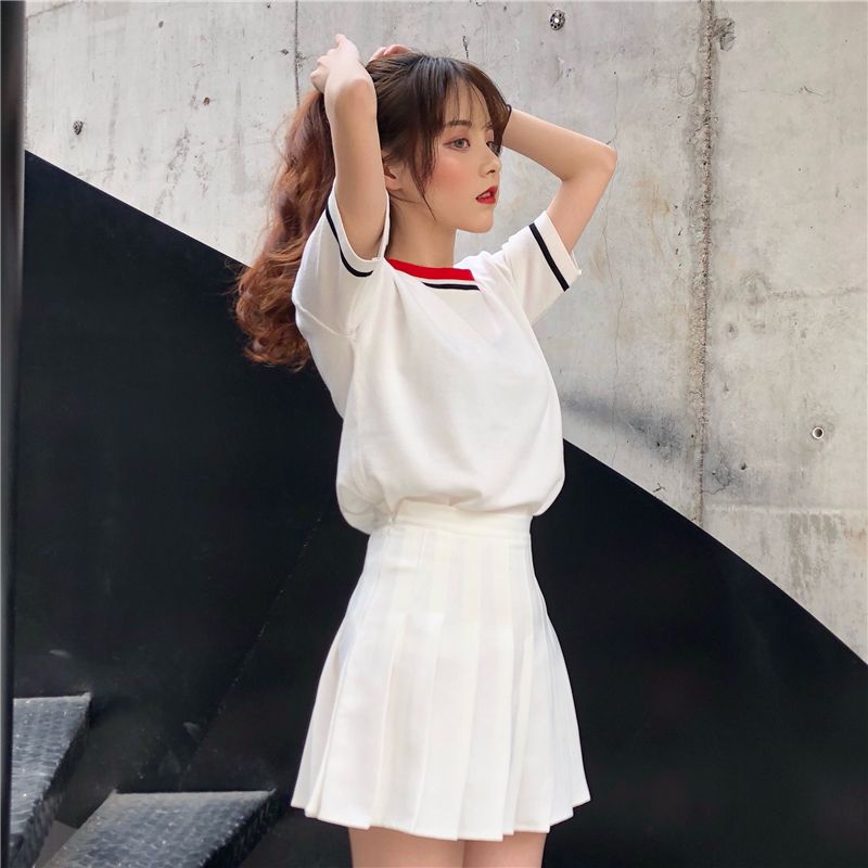 Áo Thun Nữ Hàng Quảng Châu Chất Dệt Kim Mềm Co Giãn Phối Viền Cổ Đẹp Cute