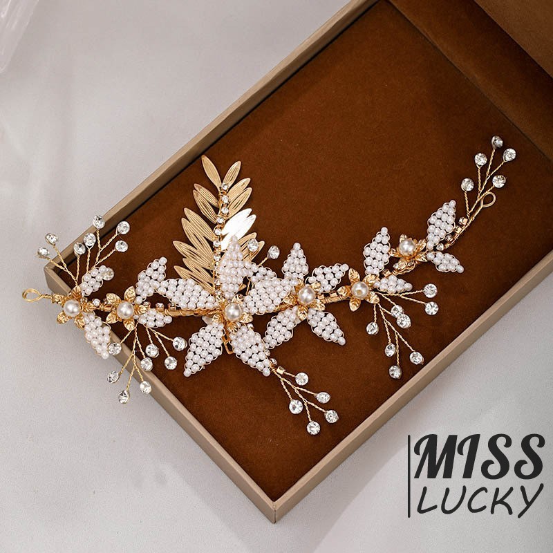 Set kẹp tóc hình bông hoa gắn đá giả và hạt ngọc trai thời trang thanh lịch cho nữ