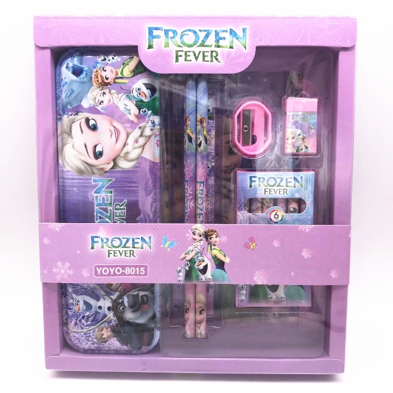 Set đồ dùng học tập 7 món , hộp bút thước kẻ bút màu bút chì cho bé Người nhện Elsa Mickey Pony