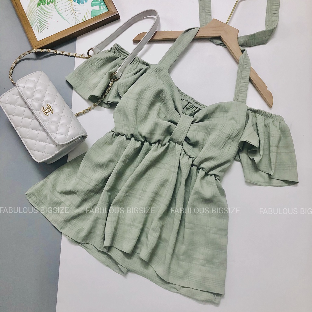 BIGSIZE Áo yếm trễ vai chất đũi 60-80kg Fabulous bigsize