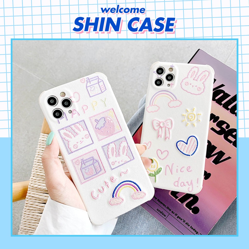 Ốp lưng iphone Thỏ trắng thêu viền chống va đập 5/5s/6/6plus/6s/6splus/7/7plus/8/8plus/x/xr/xs/11/12/pro/max/plus/promax | BigBuy360 - bigbuy360.vn