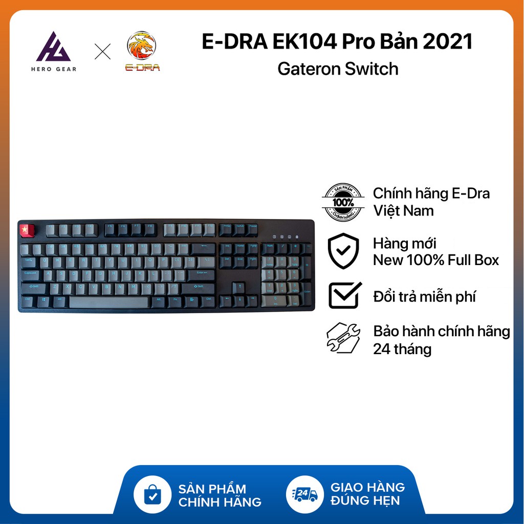 Bàn phím cơ EDRA EK3104 Pro Phiên bản 2021 - Gateron Switch - Keycap SkyDolch   - Kết nối USB Type-C - Hàng chính hãng