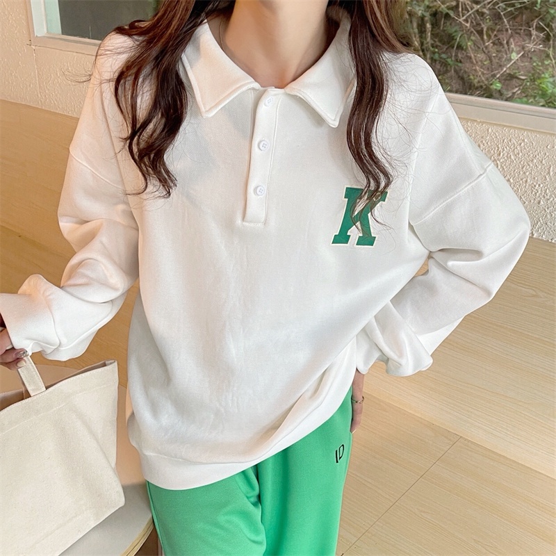 SUXI Áo sweater tay dài dáng rộng cổ bẻ phong cách Hàn Quốc trẻ trung năng động cho nữ