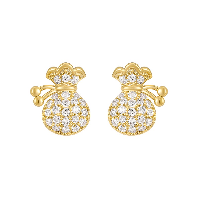 Khuyên Tai Hình Túi Tiền Đính Đá Zircon Sang Trọng Mạ Bạc 925 / Bông Tai