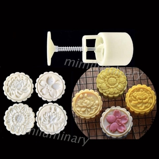 Khuôn Tạo Hình Bánh Trung Thu 75g Kèm 4 Miếng Đóng Dấu Tạo Hình Bông Hoa