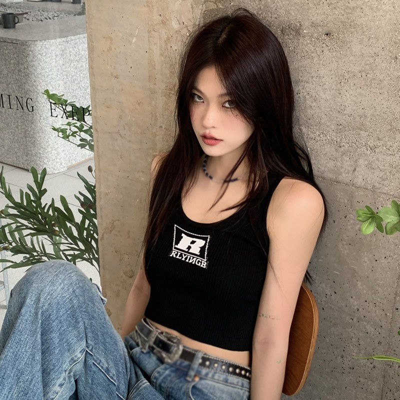 Áo Croptop Sát Nách Cổ Tròn Dáng Ôm In Chữ Thời Trang Mùa Hè Cho Nữ