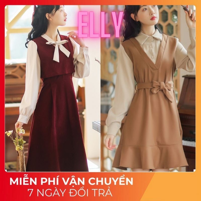 Váy đầm vintage dáng dài tiểu thư - Kèm nơ xinh Hàng Quảng Châu - ShinsamStore