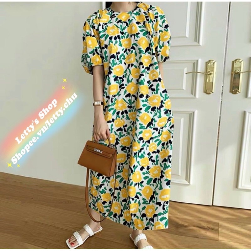 (SẴN SHIP) Váy thô hoa vàng mát mẻ, thanh lịch phong cách Hàn Quốc | BigBuy360 - bigbuy360.vn