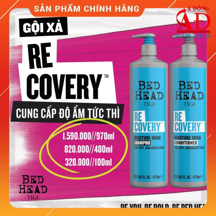 [+Tặng mũ trùm] DẦU GỘI XẢ PHỤC HỒI DƯỠNG ẨM TIGI BEDHEAD RECOVERY MOISTURE RUSH XANH DƯƠNG CHO TÓC KHÔ HƯ TỔN USA