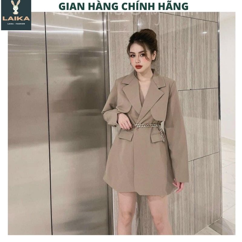 Áo Mangto Nữ Dáng Ngắn - Áo vest nữ blazer kèm đai lưng xích bo eo tôn dáng, thanh lịch vừa xinh đẹp - LAIKA