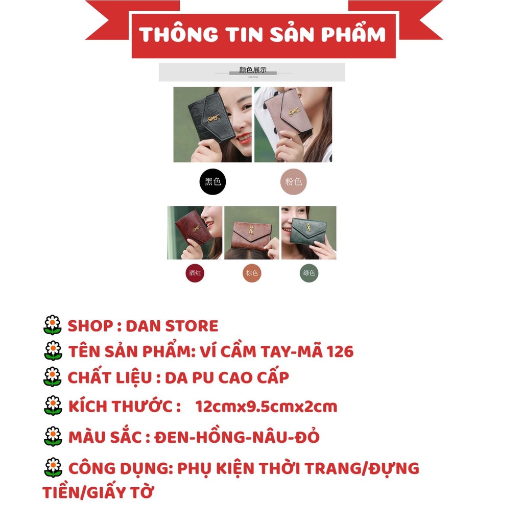 Ví Da Nữ nhỏ gọn bỏ túi tiện lợi Cầm Tay Cao Cấp Kiểu dáng xinh xắn MÃ 126