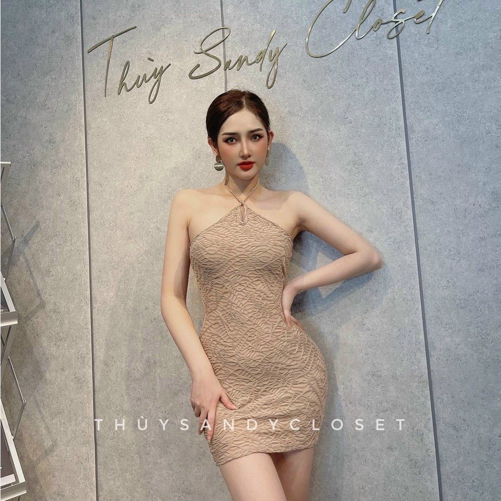 Đầm Body Cổ Yếm Phom Ngắn Có Mút Ngực Chất Thun Xốp Thích Hợp Mặc Đi Tiệc Đi Làm Đi Chơi