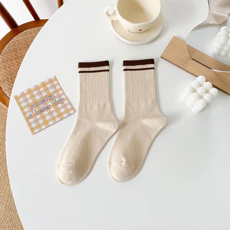 Vớ Cotton Cổ Cao Màu Sắc Đơn Giản Phong Cách Hàn Quốc Cho Nữ