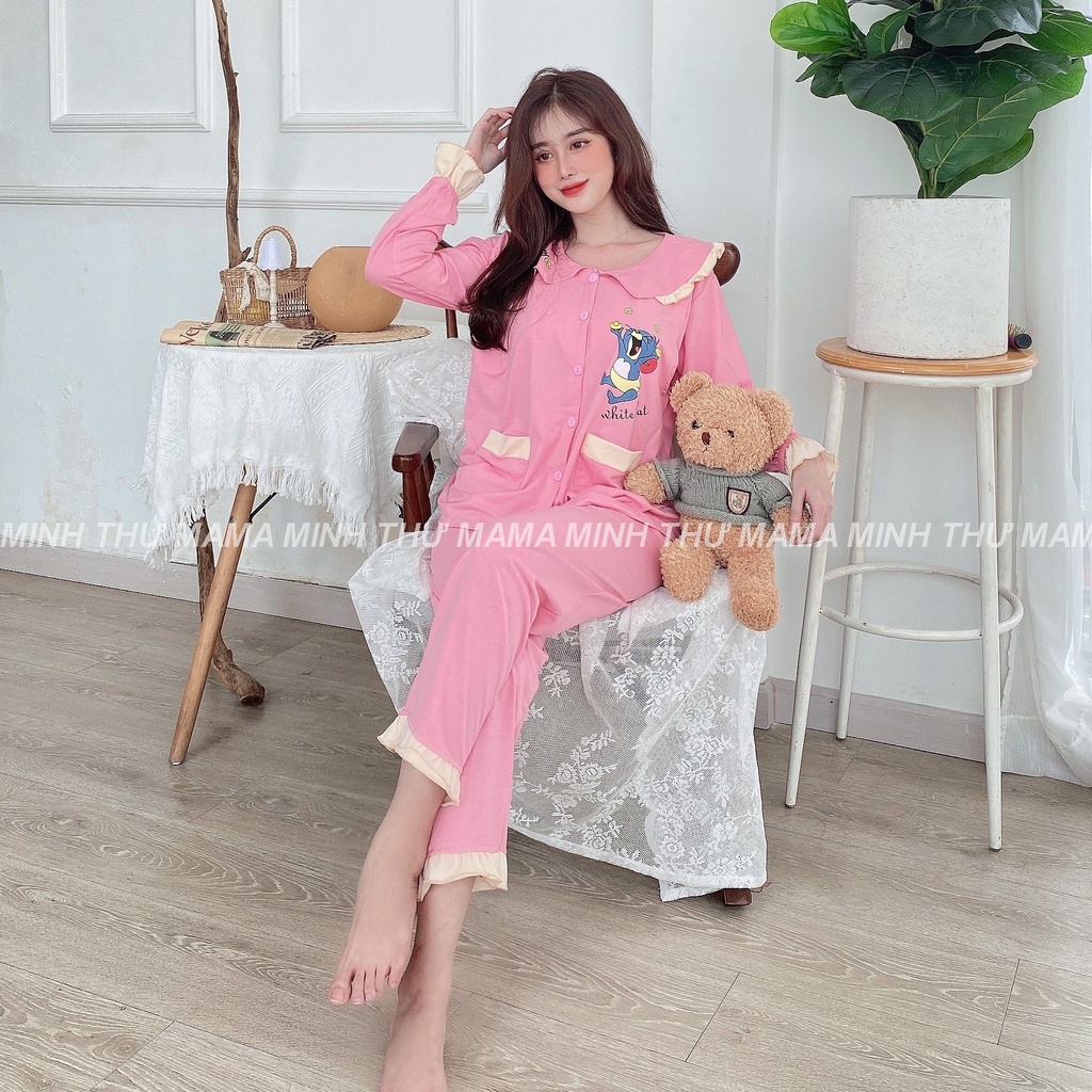 Bộ bầu - bộ sau sinh - cho con bú - 2 chức năng - chất liệu cotton (  mèo tom - QDTD - MS - 05 )
