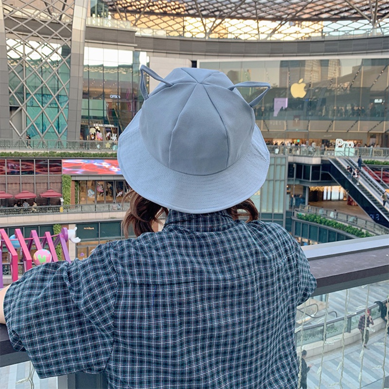 Nón Tai Bèo Vành Rộng Chất Liệu Cotton Màu Trơn Dễ Thương Cho Nữ