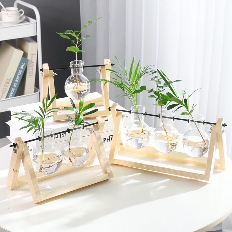 Bình Hoa Thủy Tinh Để Bàn Bằng Gỗ Sáng Tạo
