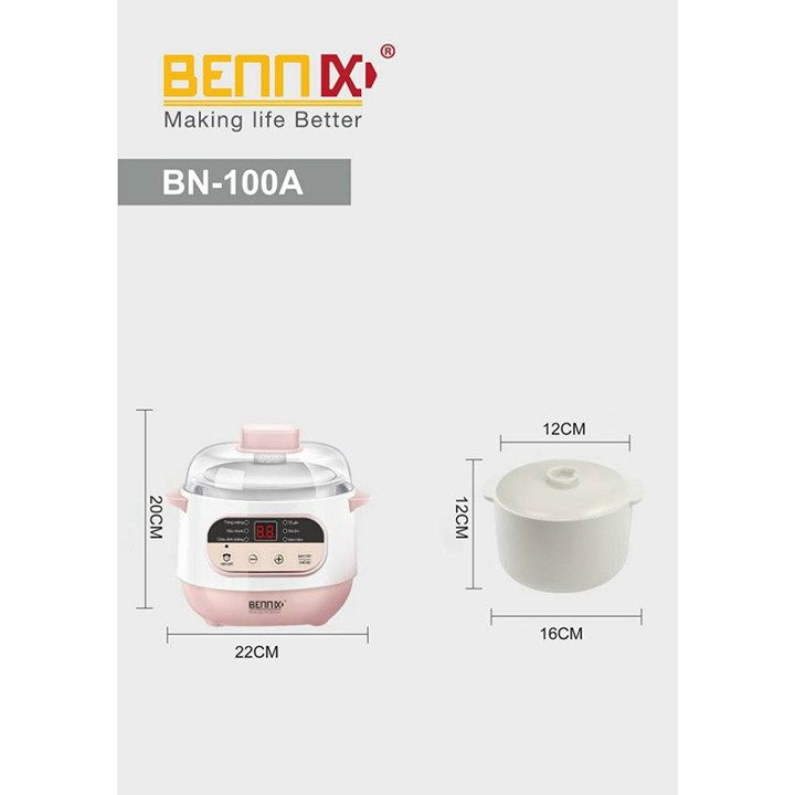 Nồi nấu cháo Bennix BN-100A ninh hầm cách thuỷ đa năng - Nồi chưng yến, Nồi tiềm Bennix BN-100A công nghệ Thái Lan