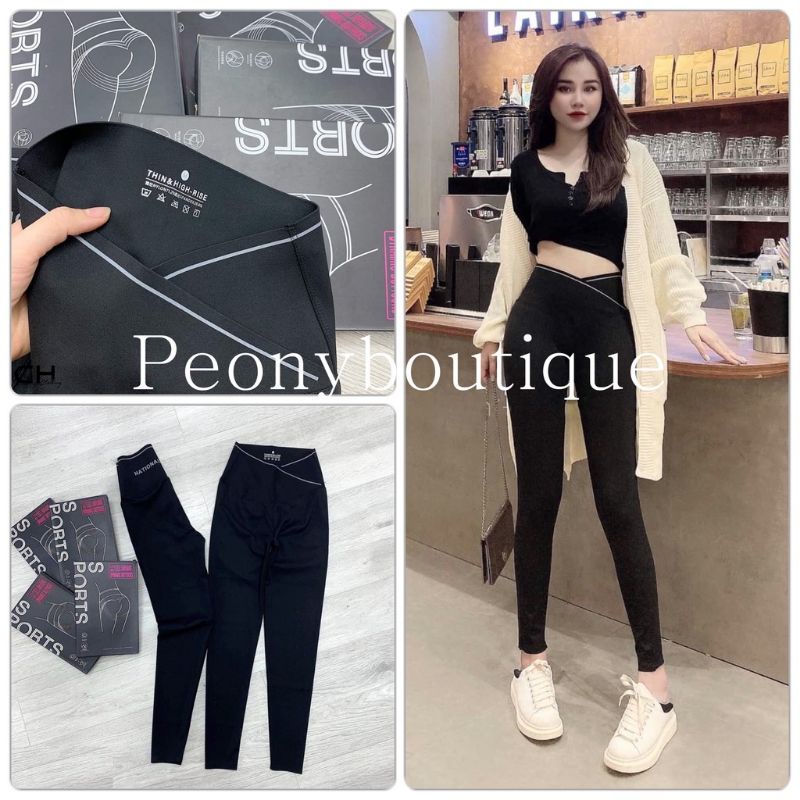 Quần Legging Cạp Chéo Viền PEONYB Nữ [FREESHIP] 🌸 Biker cạp cao tôn dáng, skinny năng động thể thao | BigBuy360 - bigbuy360.vn