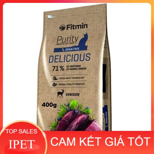 Thức ăn hạt khô cho mèo trưởng thành Fitmin Cat Purity Delicious 1kg (vị thịt nai) - IPET SHOP