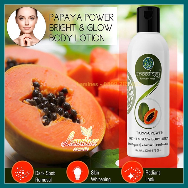 Dưỡng thể trắng da đu đủ Treeology | Papaya Power Bright &amp; Glow Lotion Treeology 200ml