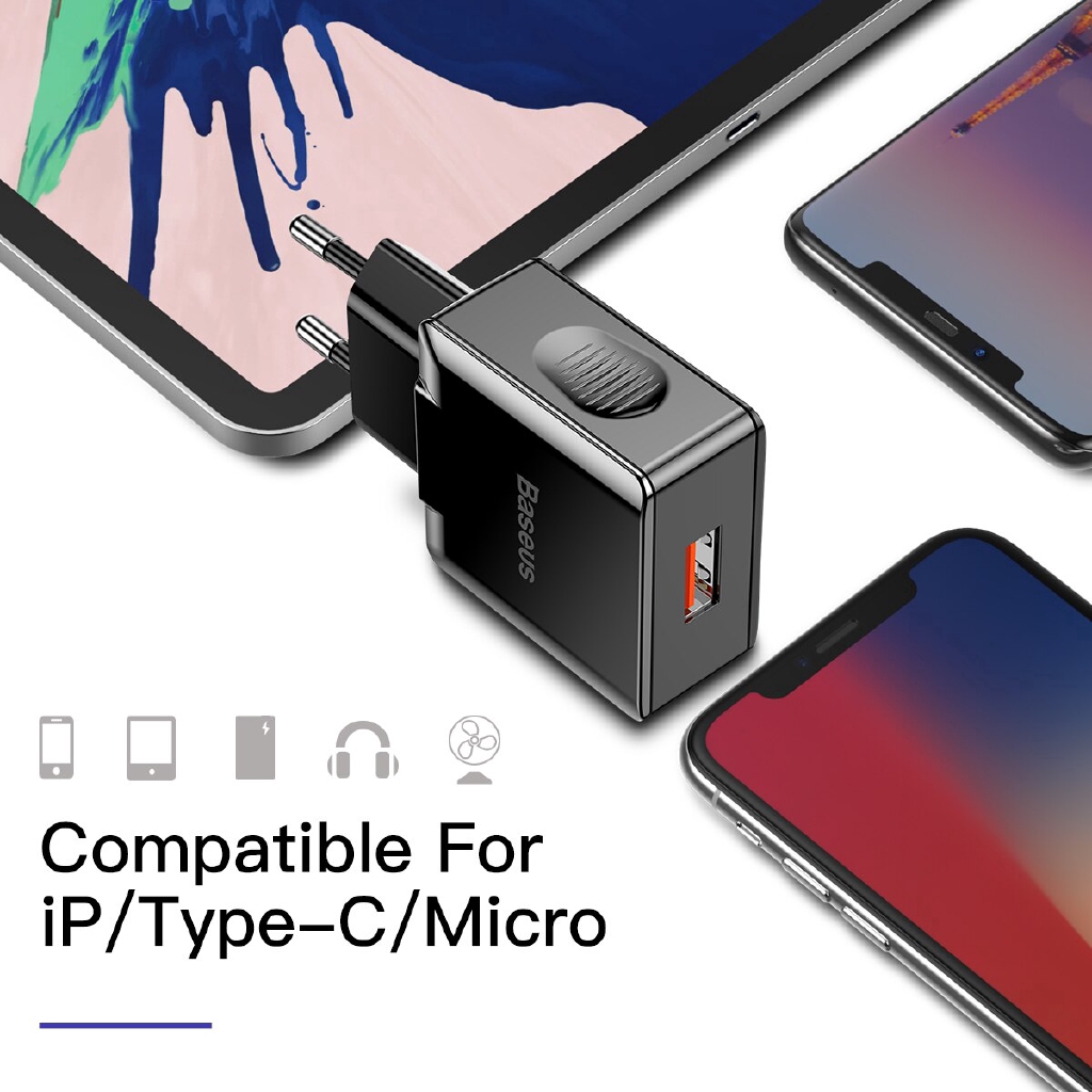 Củ sạc nhanh Baseus cổng USB 3.0 điện thoại và máy tính bảng QC3.0 cho Android iPhone