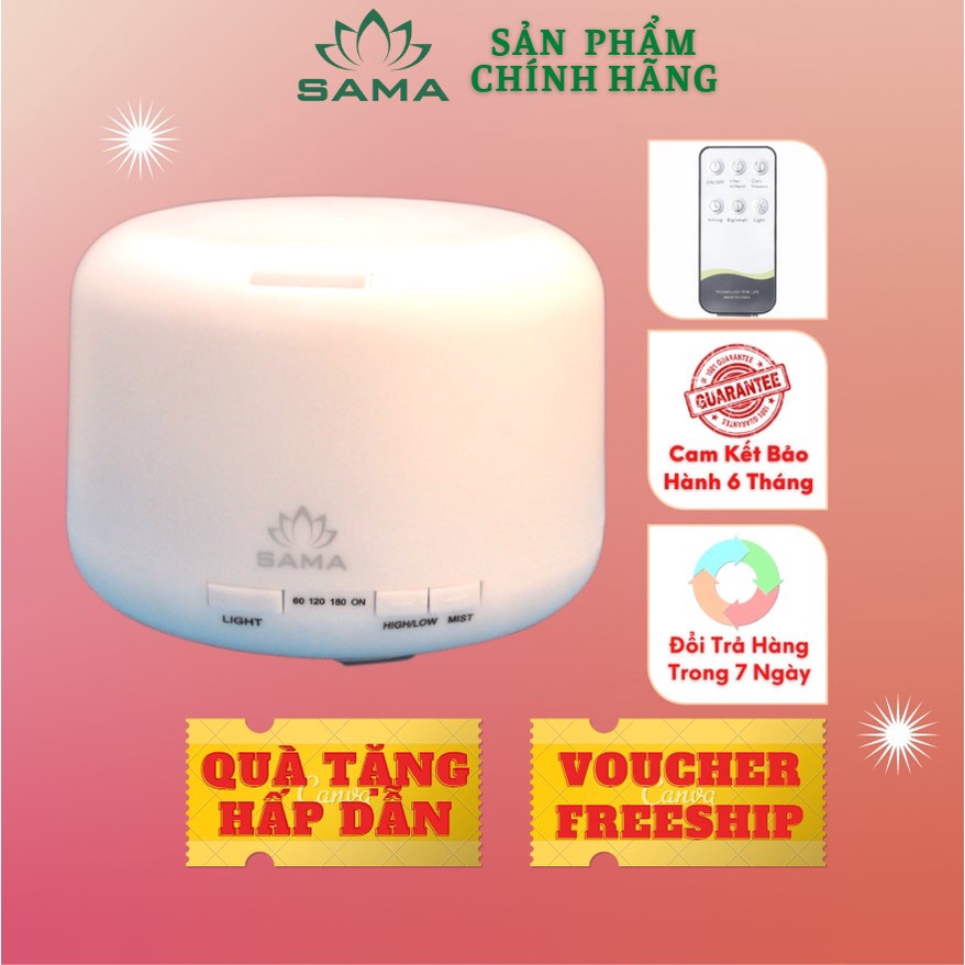 Máy Khuếch Tán Tinh Dầu 💥CHÍNH HÃNG SAMA💥Siêu Âm Trụ Tròn Đổi Màu 500ml