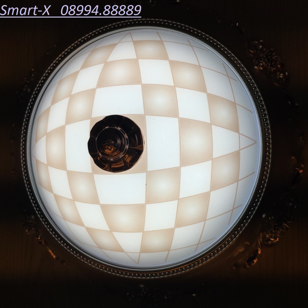 Đèn mâm ốp trần 9029 vân tứ giác viền gỗ ánh sáng vàng ấm ( Ceiling lamp )