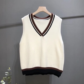 Áo gile len 2 màu đen trắng