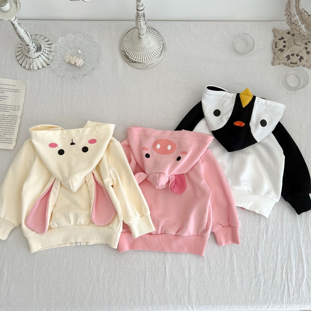 Áo Khoác Cotton Tay Dài Có Nón In Họa Tiết Hoạt Hình Đáng Yêu Dành Cho Bé Trai Gái 2307