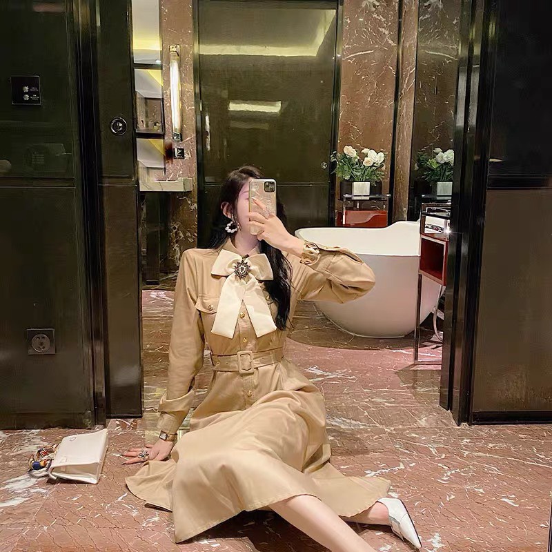 váy nơ đá đai eo cúc đồng,kiểu vintage cổ nơ ren cúc ngọc,váy xoè nơ cổ,dáng chữ A | BigBuy360 - bigbuy360.vn