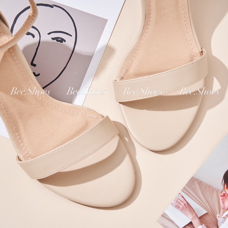 BEESHOES - SANDAL NỮ MŨI TRÒN QUAI NGANG TRƠN - SANDAL NỮ MŨI TRÒN GÓT NHỌN CAO 7 PHÂN SẴN MÀU ĐEN - KEM - TRẮNG 210420