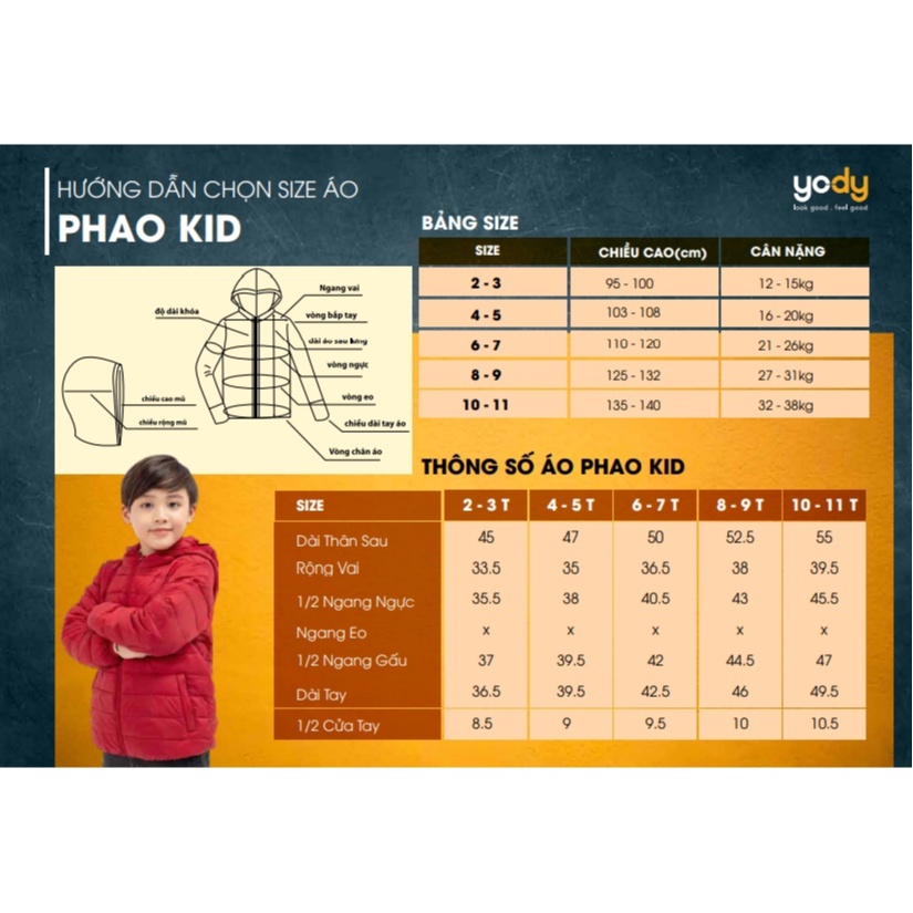 Áo phao bé YODY siêu nhẹ ấm áp nhiều màu dễ thương PHK4002