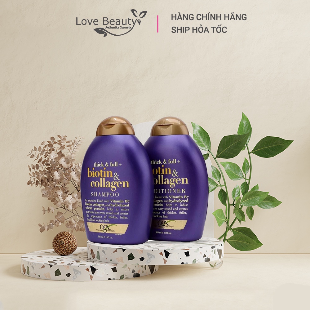 Dầu gội - dầu xã kích mọc tóc Thick &amp; full Biotin &amp; Collagen Shampoo + Conditioner OGX