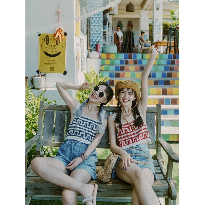 [Augustcloth] Áo hai dây lưới đi biển phong cách Hàn Quốc