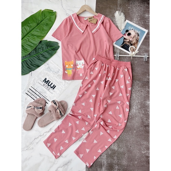 Bộ Mặc Nhà 𝐌𝐮𝐣𝐢 Quần Dài Chất Liệu Cotton 𝐆𝐢𝐚𝐧𝐠𝐤𝐨𝐢𝐯𝐧𝐱𝐤