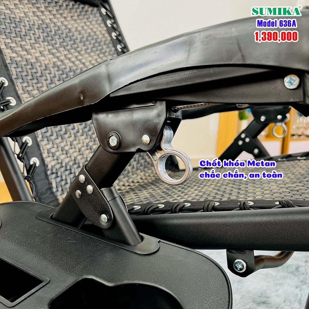 Ghế xếp thư giãn SUMIKA 636A , lưới vân mây đan, lăn tay massage,trọng 300kg, bảo hành 1 năm thoáng mat