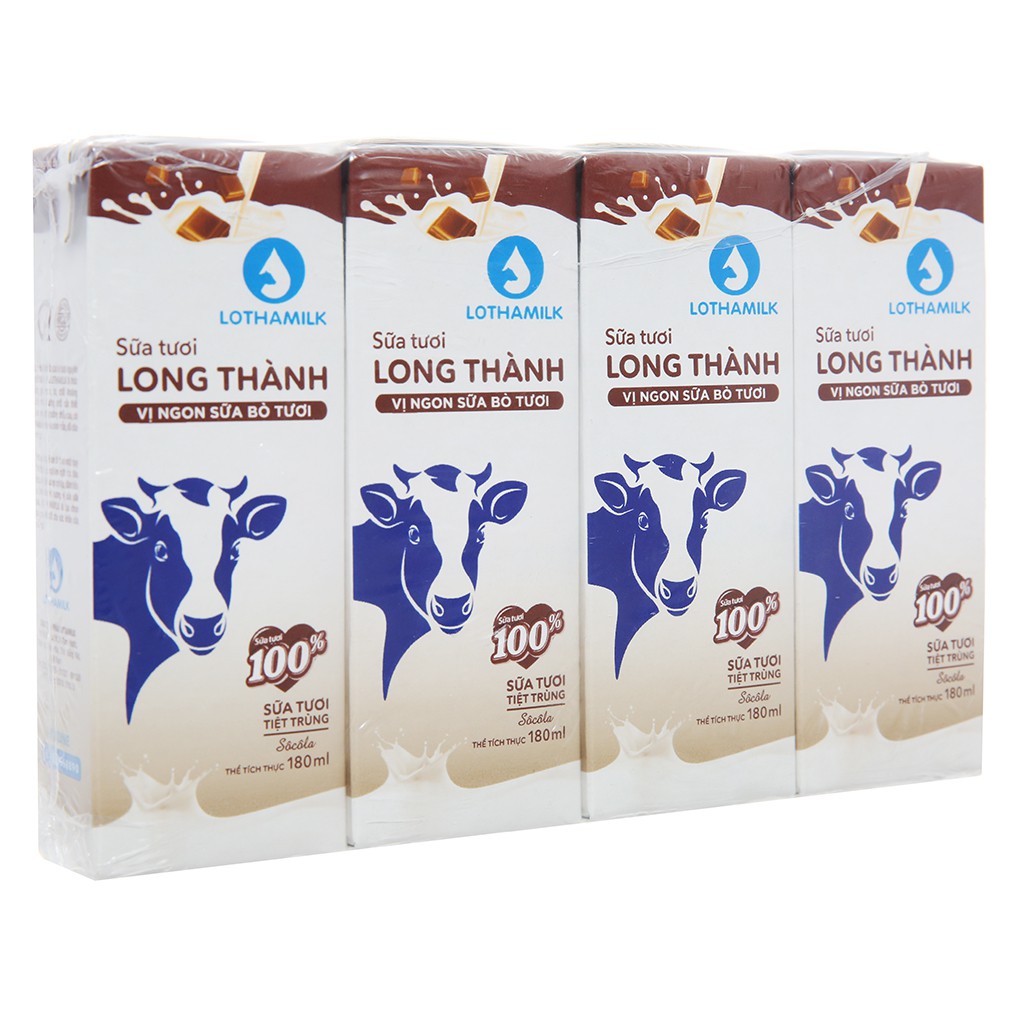 Sữa tươi tiệt trùng Lothamilk hương socola ( Lốc 4 hộp × 180ml )
