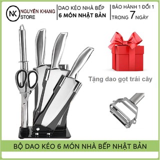 Bộ dao kéo nhà bếp, bộ dao kéo 6 món nhật bản cao cấp, inox nhật bản chống gỉ, tặng dao gọt trái cây