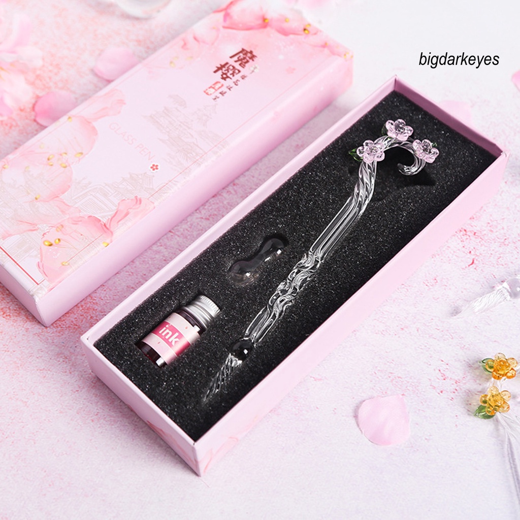 1 Set Bút Mực Bằng Thủy Tinh Pha Lê Thiết Kế Hình Hoa Di Động Cho Học Sinh