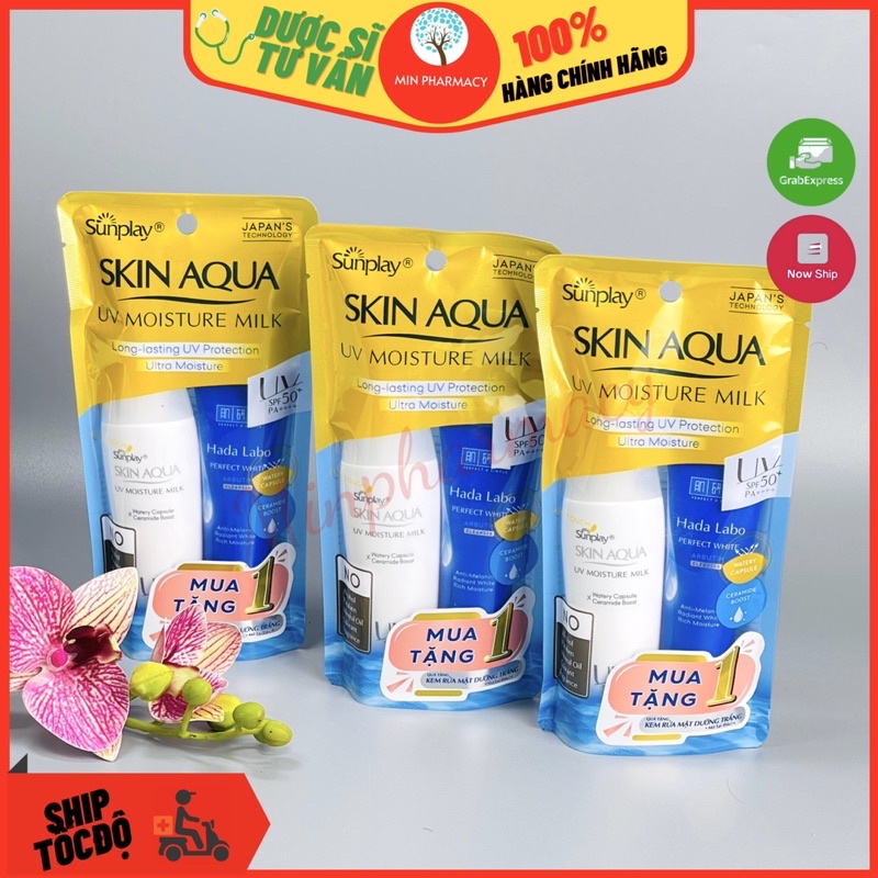 Sữa Chống Nắng SUNPLAY Dưỡng Da Ẩm Mịn 30g Skin Aqua UV Moisture Milk SPF 50+/PA++++ [tặng 1 SRM Hada Labo perfect 20g]