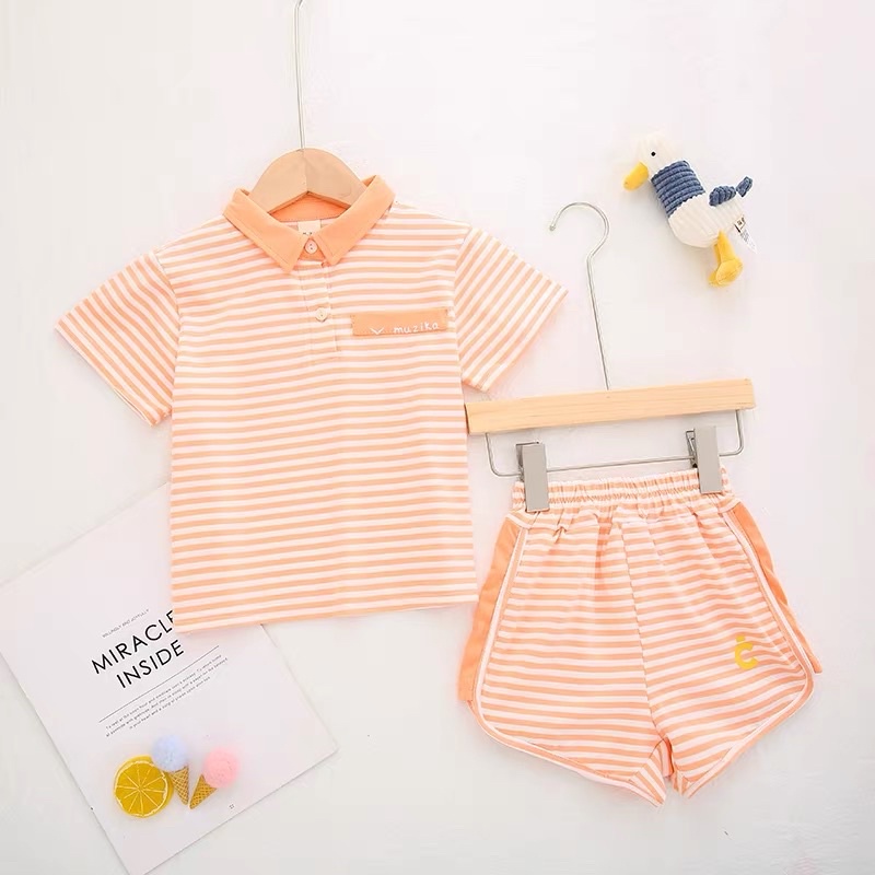 Bộ Cộc Tay Polo Kẻ Chất Liệu Cotton Polo Chun Cho Bé Trai Và Bé Gái Từ 5Kg Đến 28Kg Thời Trang trẻ Em Tin Store