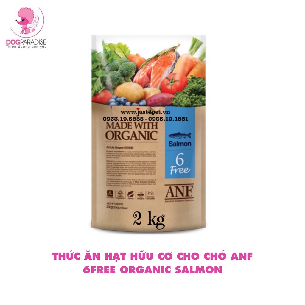 Thức ăn hạt hữu cơ cho chó ANF 6FREE Organic Salmon nhiều hương vị thơm ngon