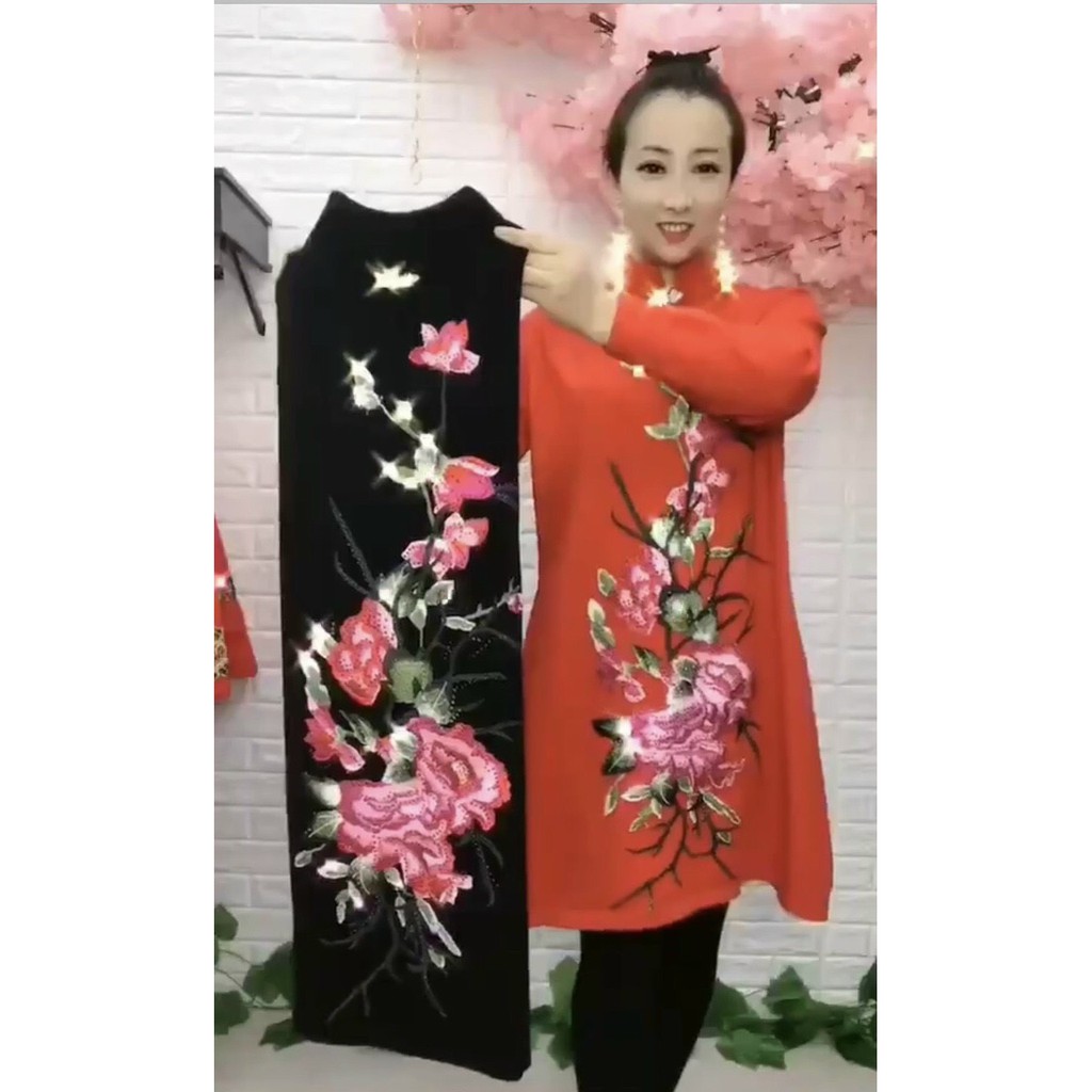 nhánh hoa thêu trang trí áo dài mã Do541