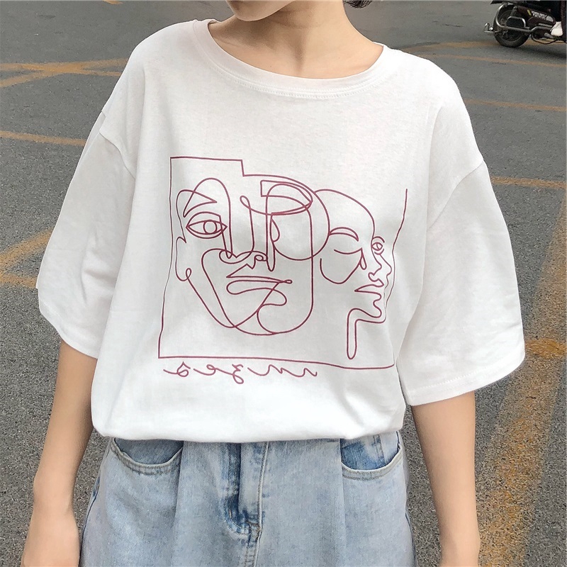 Áo thun SUXI tay ngắn dáng rộng họa tiết trẻ trung phong cách Hàn Quốc thời trang dành cho nữ