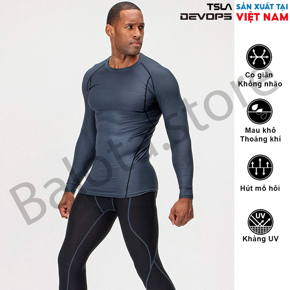 Áo thun dài tay nam Devops chất vải co giãn form ôm body lót giữ nhiệt đá bóng tập gym bơi thể thao pro combat chống UV | BigBuy360 - bigbuy360.vn