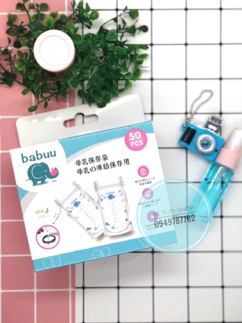 Túi trữ sữa Babuu Baby Nhật Bản hộp 50 chiếc 250ml - Tặng 01 bút ghi chú