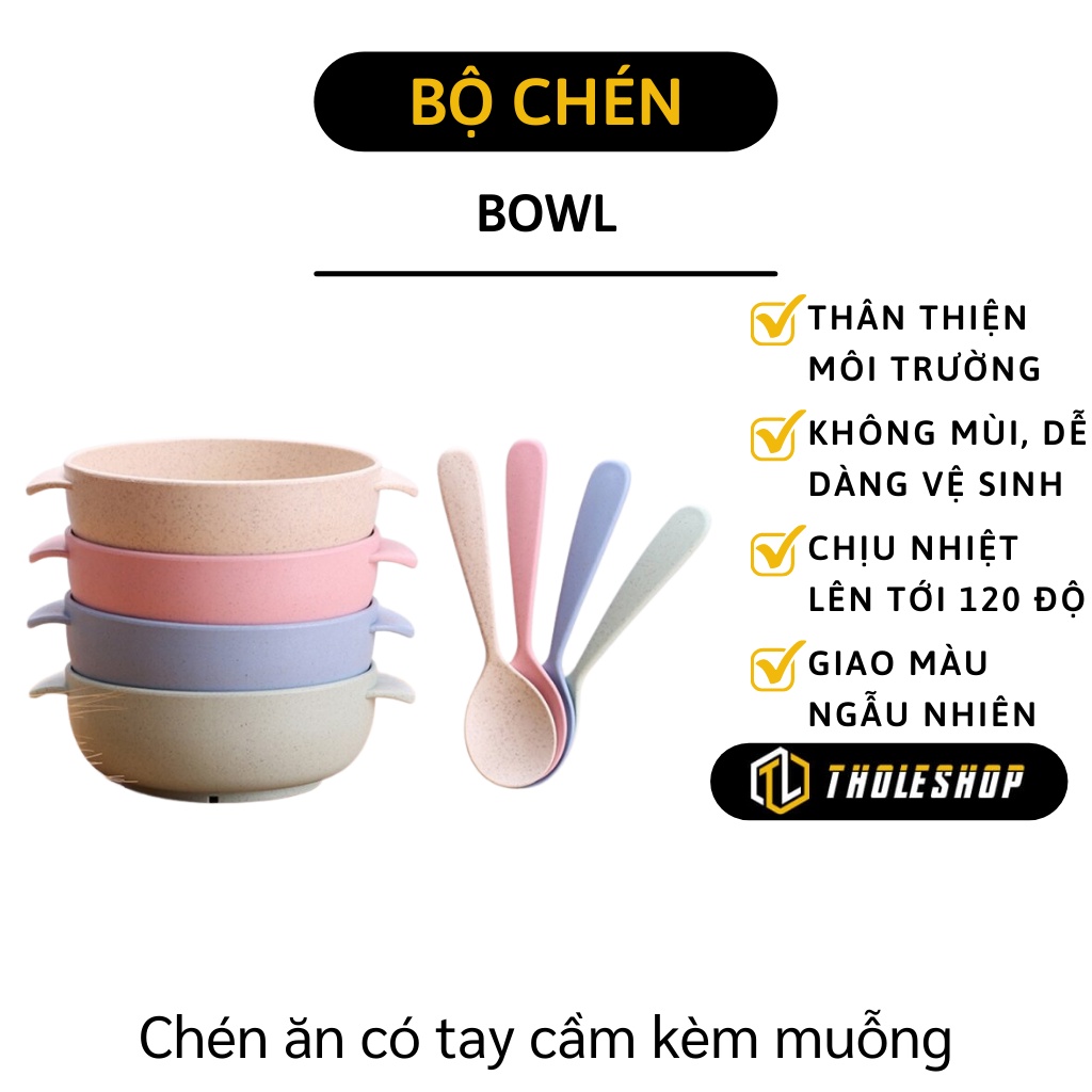 Chén Ăn Dặm Cho Bé - Chén Bát Lúa Mạch Có Tay Cầm An Toàn Kèm Muỗng Cho Trẻ 8536