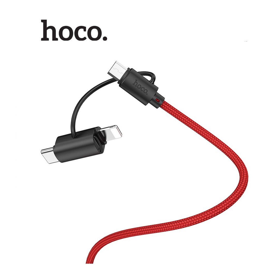 Cáp sạc 2.4A Hoco X41 3IN1 vải dù siêu bền dài 1M cho Smartphone ( Đỏ)